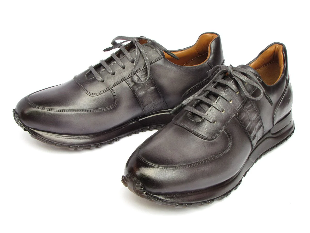 Paul Parkman Men's Gray and Black Patina Sneakers (ID#LP207GRY) - Image 5