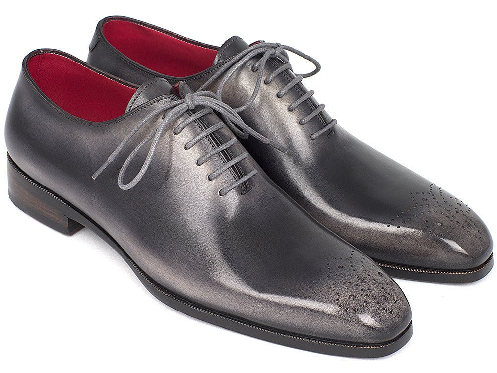 Paul Parkman Men's Gray and Black Wholecut Oxfords (ID#KR254GRY)