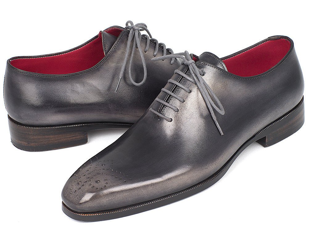Paul Parkman Men's Gray and Black Wholecut Oxfords (ID#KR254GRY) - Image 2