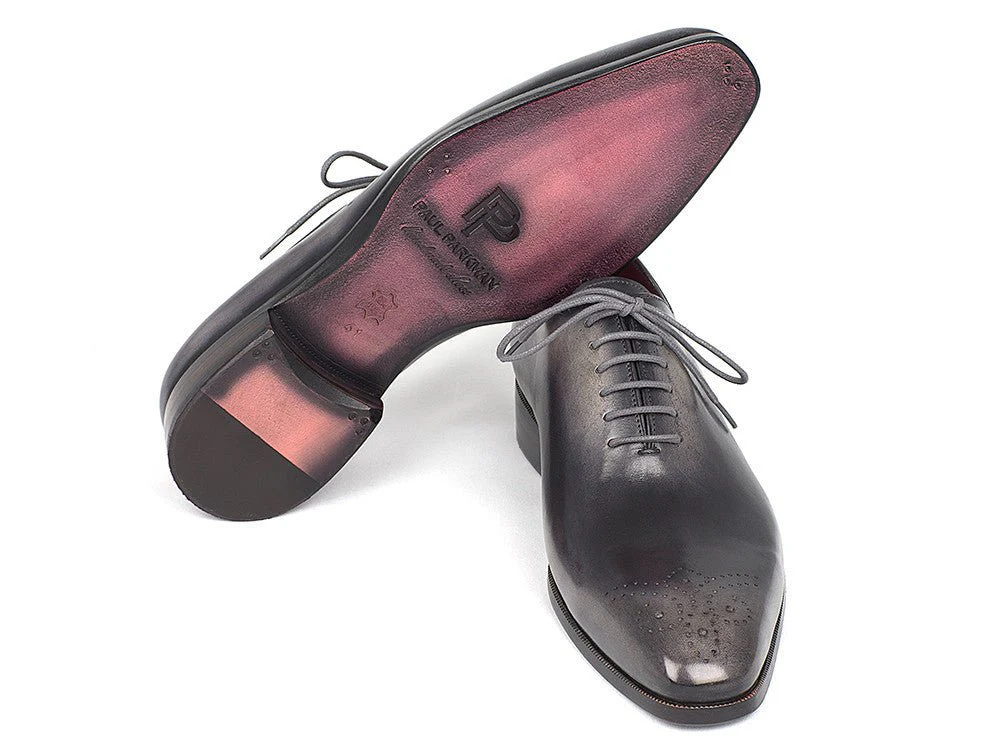 Paul Parkman Men's Gray and Black Wholecut Oxfords (ID#KR254GRY) - Image 3