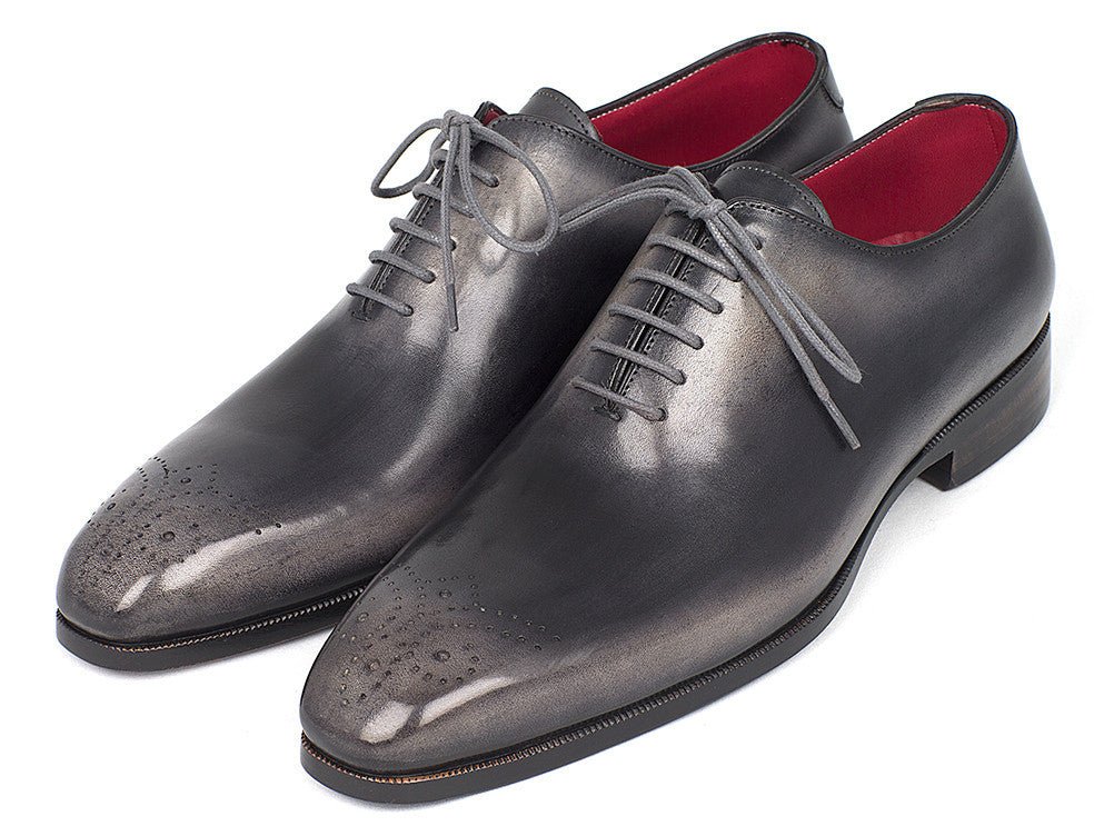 Paul Parkman Men's Gray and Black Wholecut Oxfords (ID#KR254GRY) - Image 5