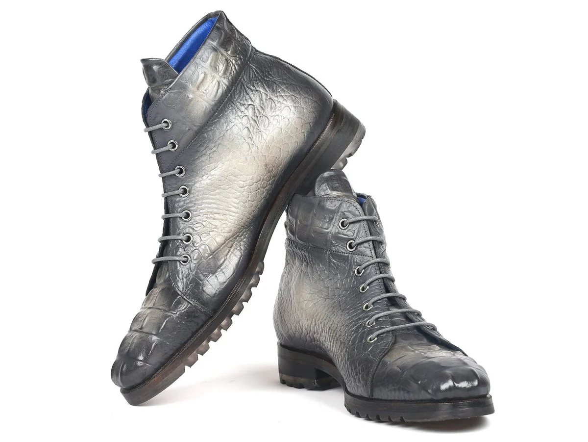 Paul Parkman Men's Gray Croco Embossed Leather Boots (12811-GRY) - Image 3