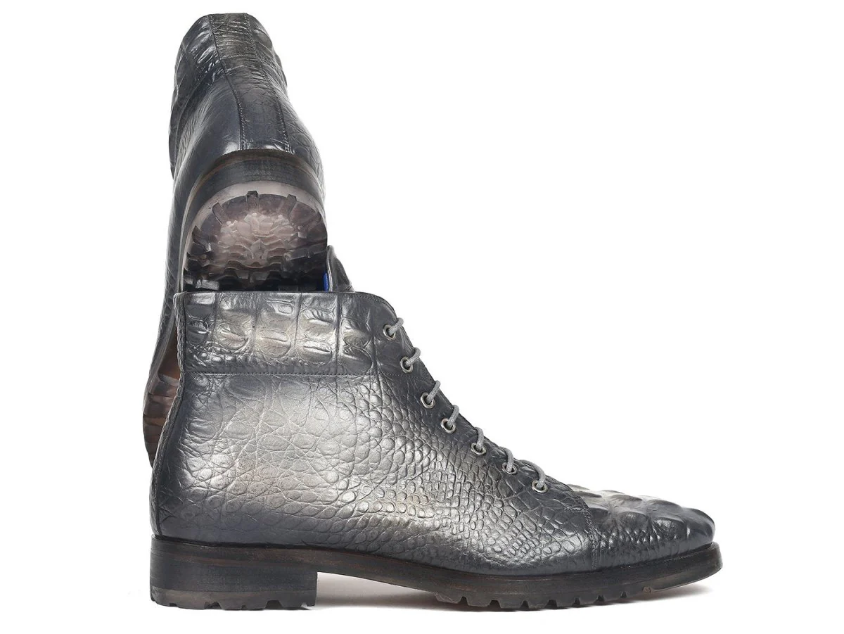 Paul Parkman Men's Gray Croco Embossed Leather Boots (12811-GRY) - Image 4