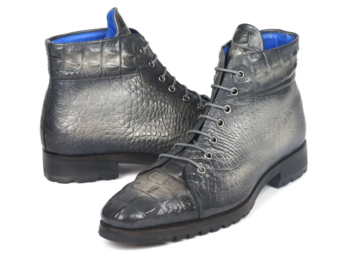 Paul Parkman Men's Gray Croco Embossed Leather Boots (12811-GRY) - Image 5
