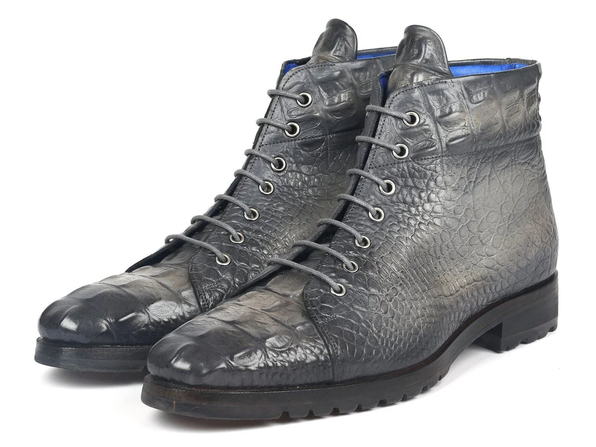 Paul Parkman Men's Gray Croco Embossed Leather Boots (12811-GRY) - Image 6