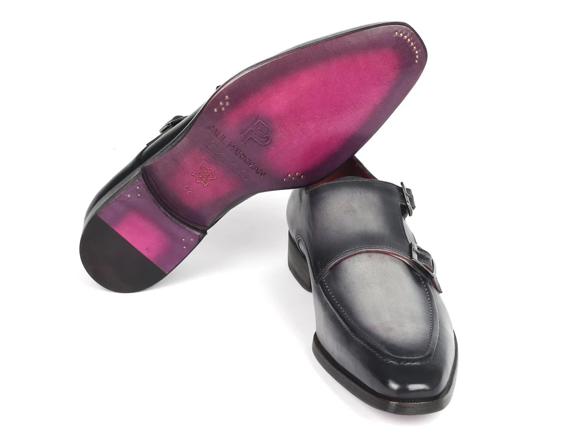 Paul Parkman Men's Gray Leather Double Monkstrap Shoes (ID#SW534GY) - Image 2