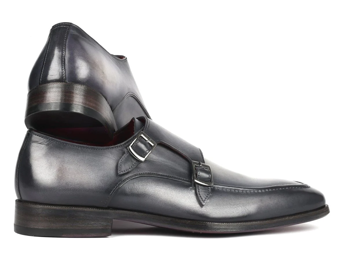 Paul Parkman Men's Gray Leather Double Monkstrap Shoes (ID#SW534GY) - Image 3