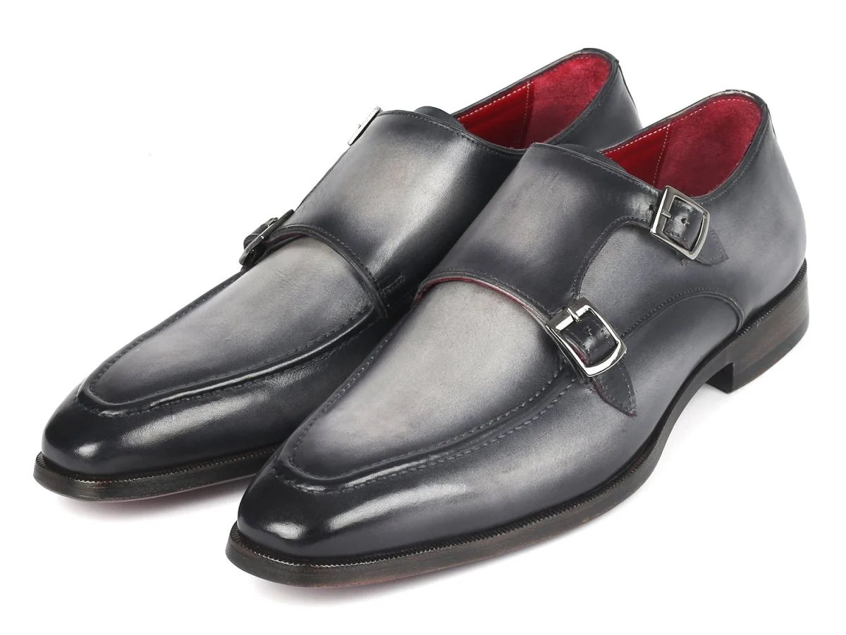 Paul Parkman Men's Gray Leather Double Monkstrap Shoes (ID#SW534GY) - Image 6