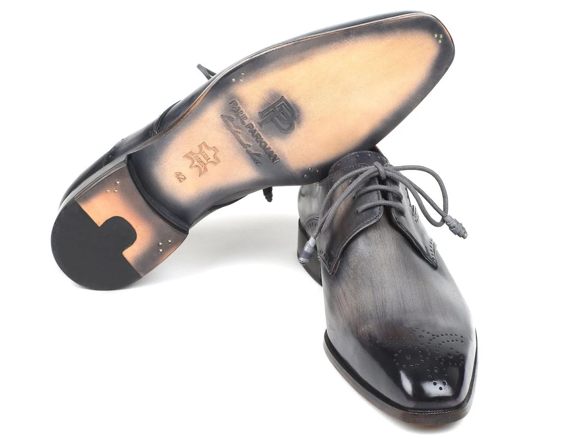 Paul Parkman Men's Gray Medallion Toe Derby Shoes (ID#6584-GRY) - Image 2