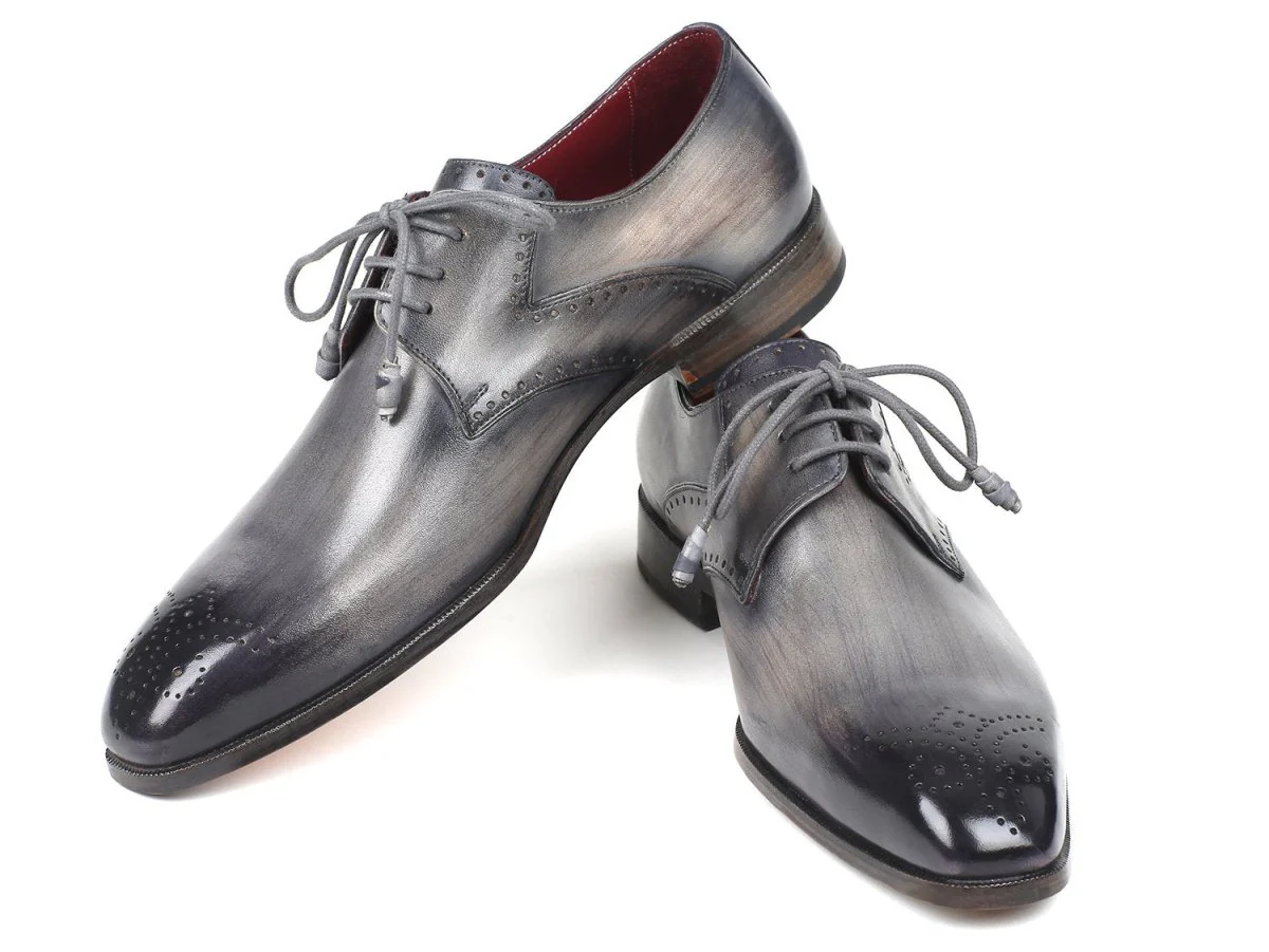 Paul Parkman Men's Gray Medallion Toe Derby Shoes (ID#6584-GRY) - Image 3