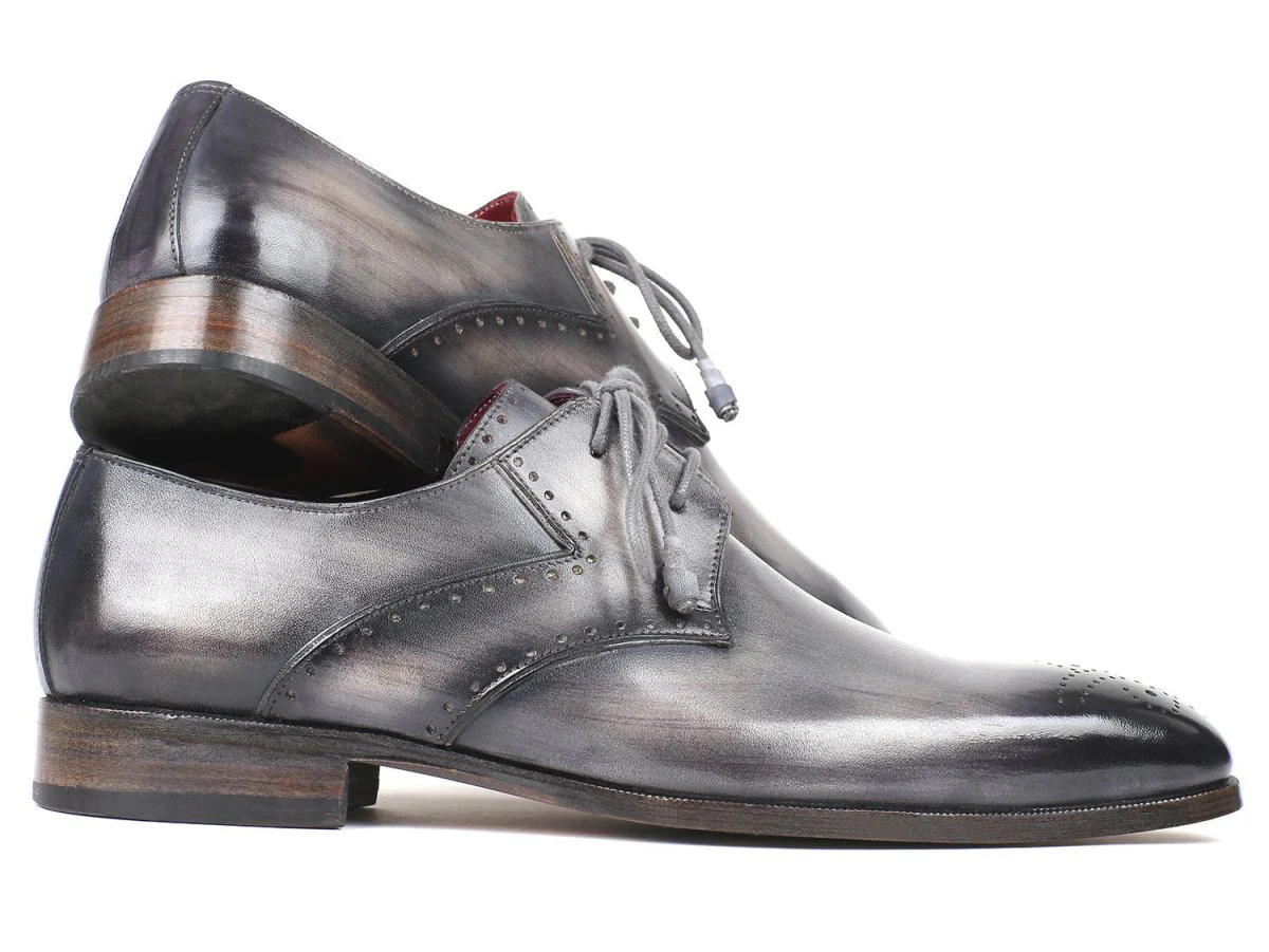 Paul Parkman Men's Gray Medallion Toe Derby Shoes (ID#6584-GRY) - Image 4