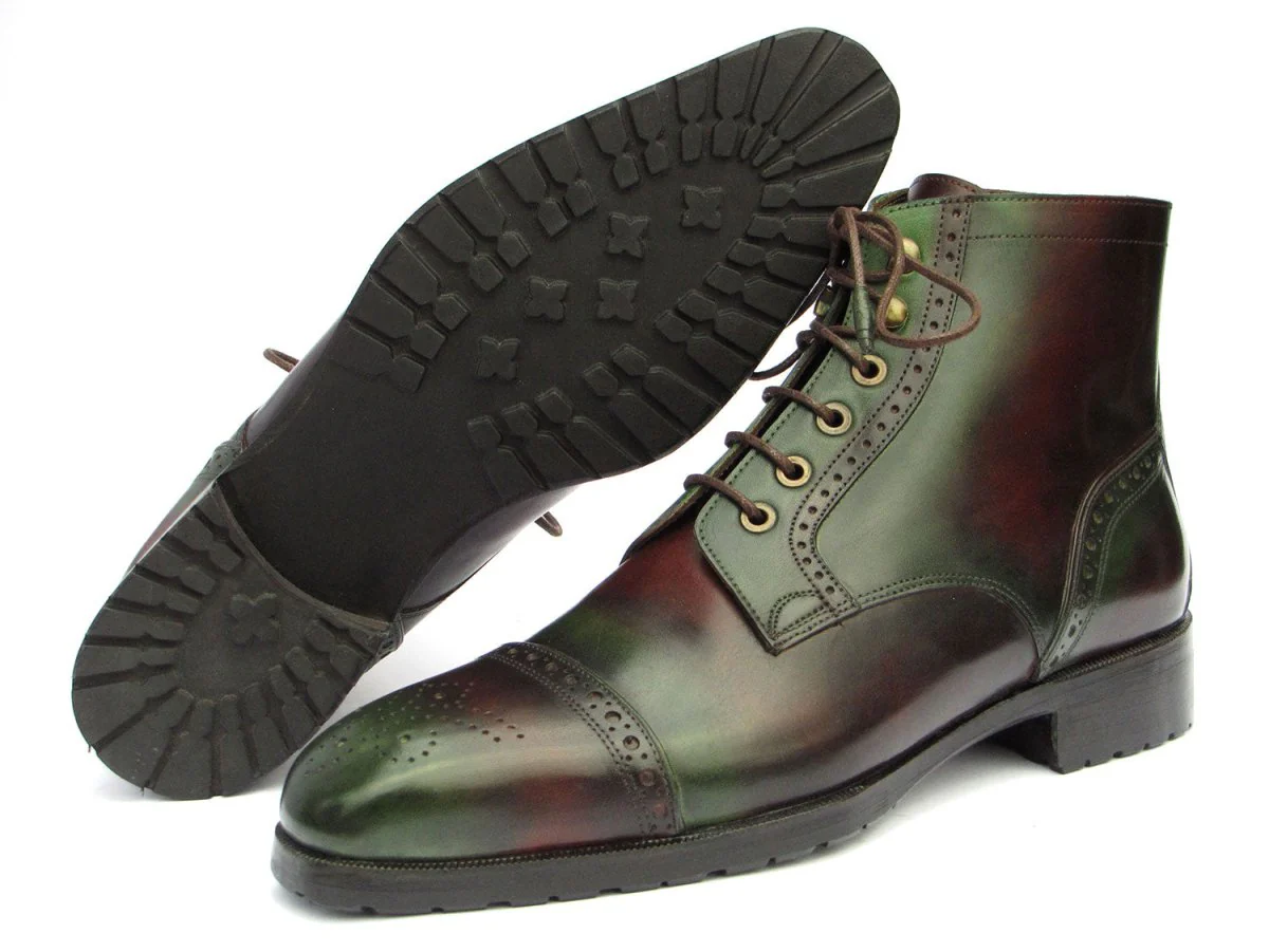 Paul Parkman Men's Green and Brown Hand-Painted Cap Toe Boots - Image 5