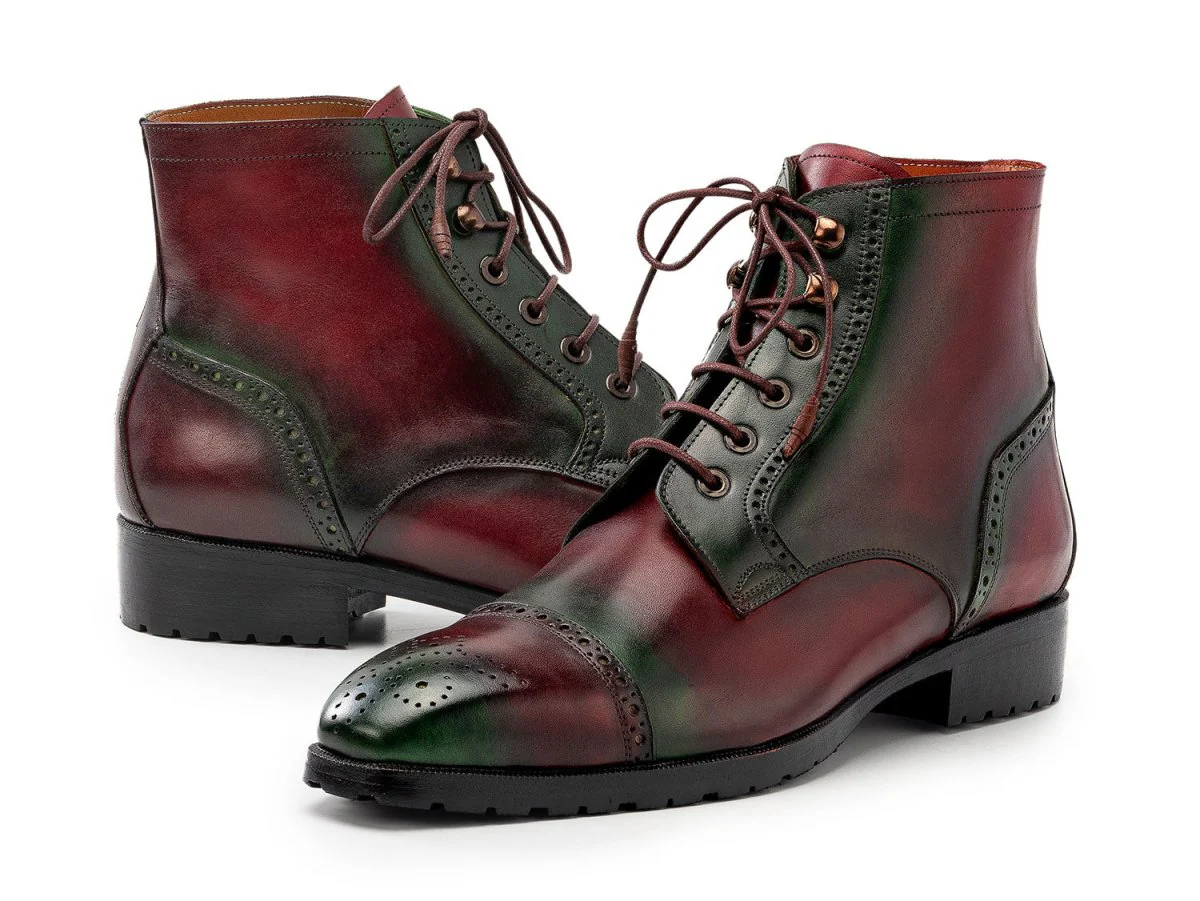 Paul Parkman Men's Green and Brown Hand-Painted Cap Toe Boots (ID#BT9566-BRG) - Image 2