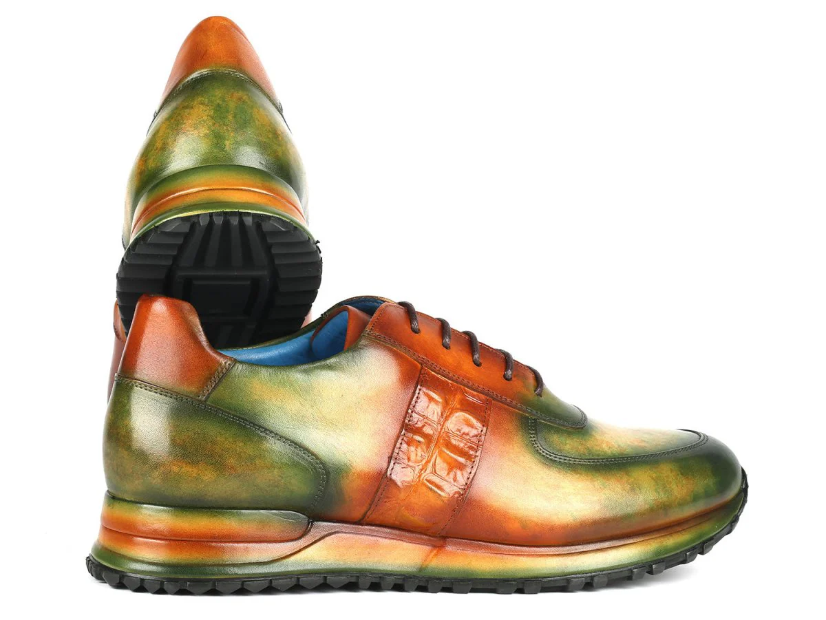 Paul Parkman Men's Green and Brown Patina Sneakers (ID#LP207GRB) - Image 2