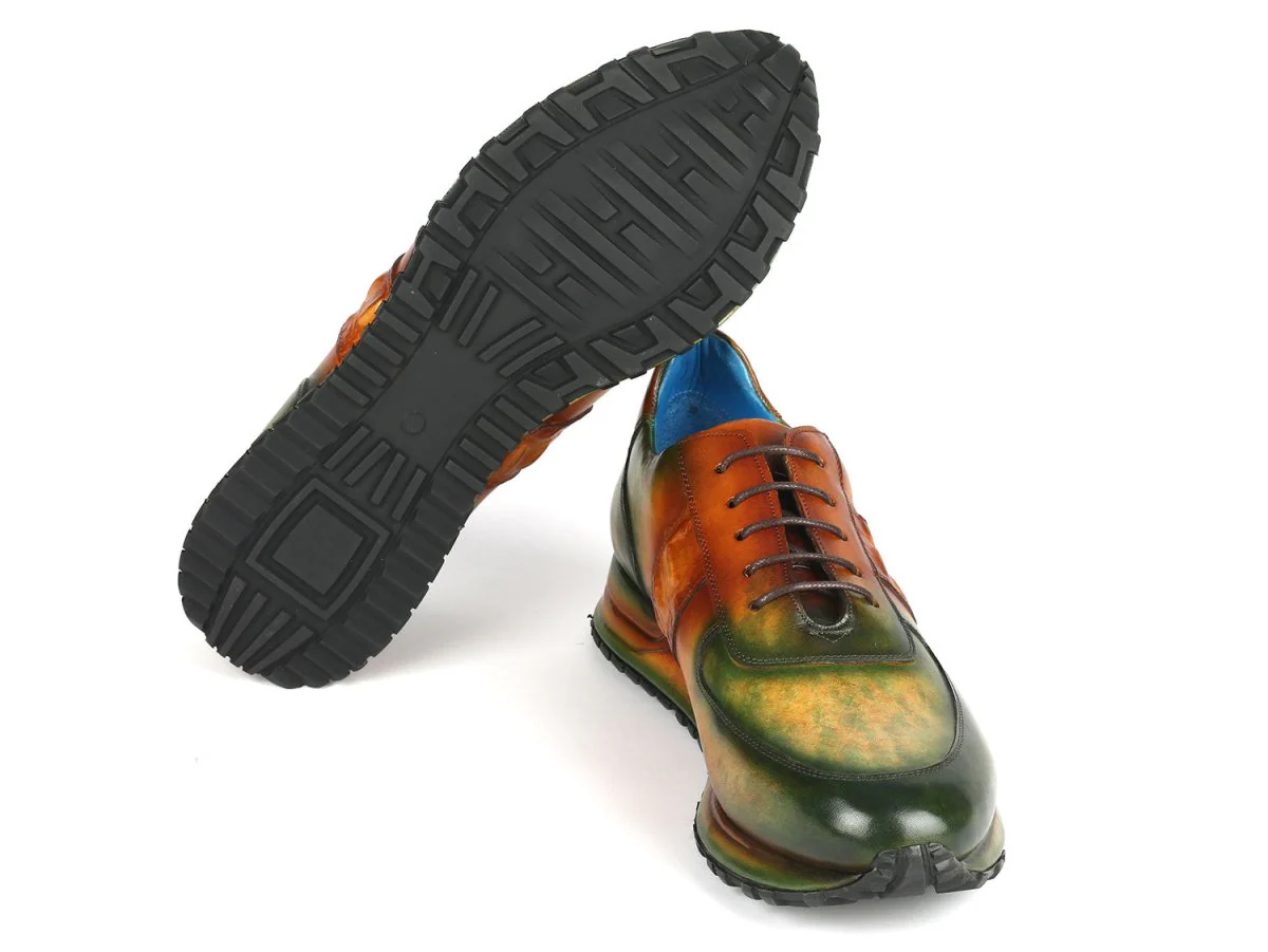 Paul Parkman Men's Green and Brown Patina Sneakers (ID#LP207GRB) - Image 3
