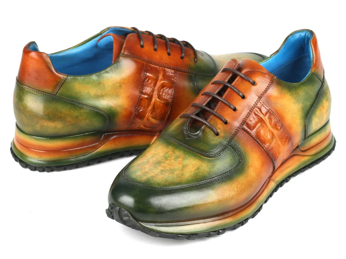 Paul Parkman Men's Green and Brown Patina Sneakers (ID#LP207GRB) - Image 4