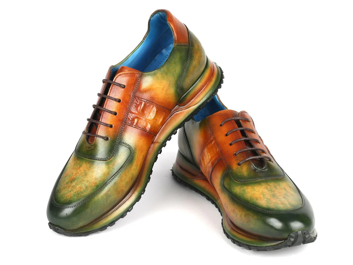 Paul Parkman Men's Green and Brown Patina Sneakers (ID#LP207GRB) - Image 5