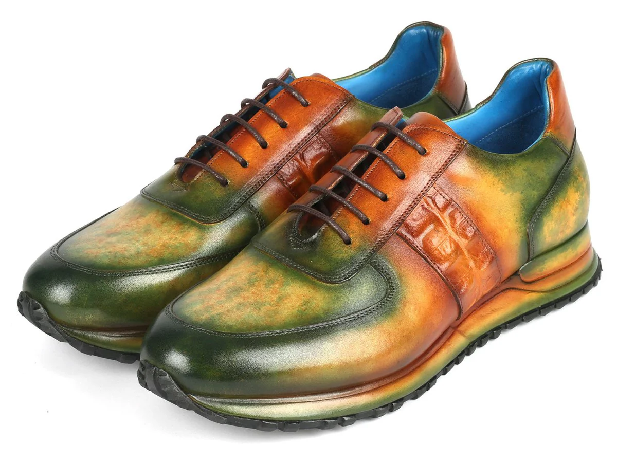 Paul Parkman Men's Green and Brown Patina Sneakers (ID#LP207GRB) - Image 6