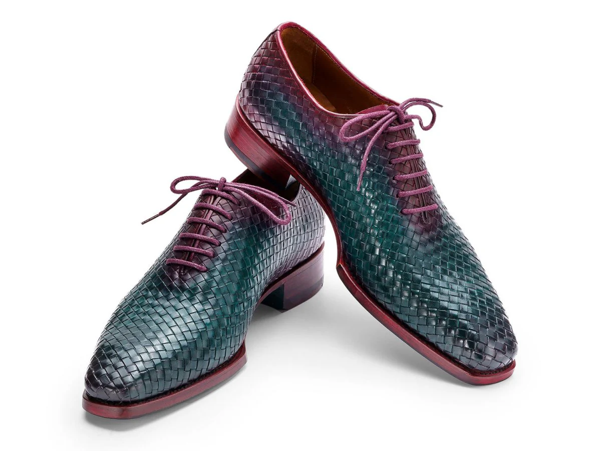 Paul Parkman Men's Green and Purple Woven Leather Oxfords (ID#044WN77) - Image 5