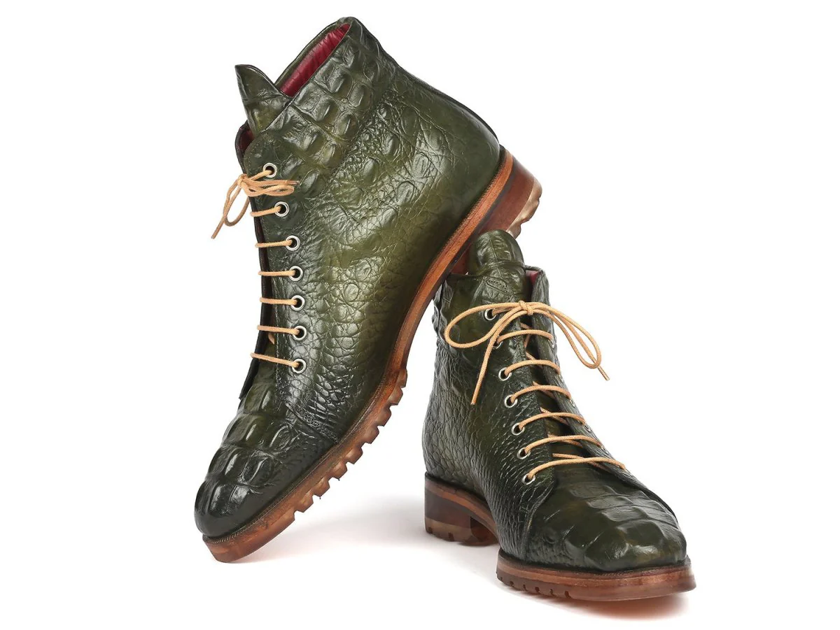 Paul Parkman Men's Green Croco Embossed Leather Boots (12811-GRN) - Image 3