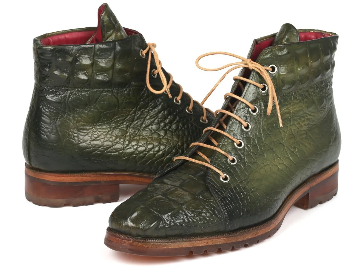 Paul Parkman Men's Green Croco Embossed Leather Boots (12811-GRN) - Image 4