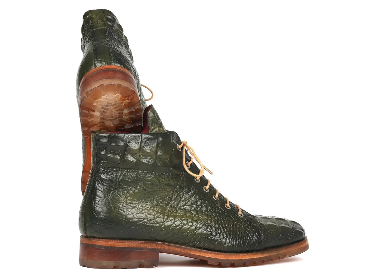 Paul Parkman Men's Green Croco Embossed Leather Boots (12811-GRN) - Image 6