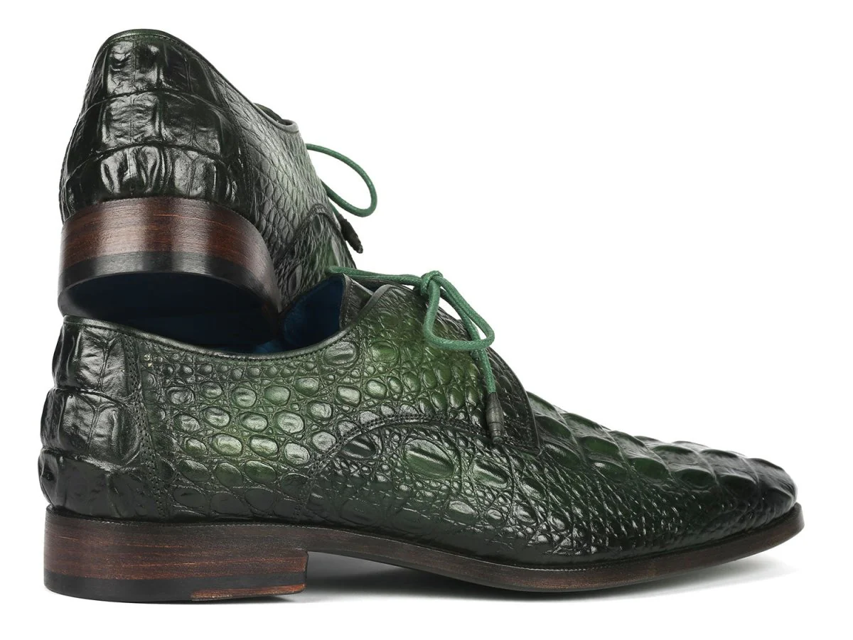 Paul Parkman Men's Green Croco Textured Leather Derby Shoes (ID#1438GRN) - Image 3