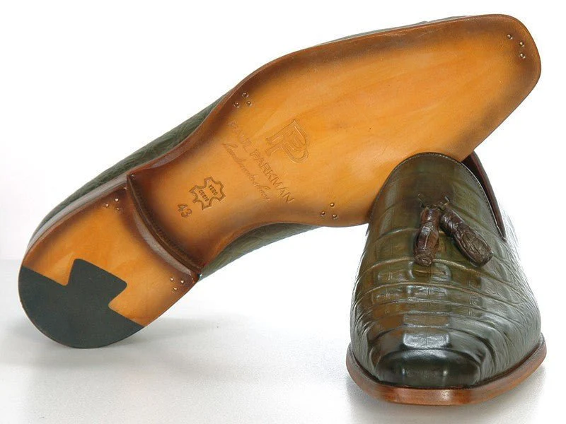 Paul Parkman Men's Green Crocodile Embossed Calfskin Tassel Loafer (ID#PP2281-GREEN) - Image 3