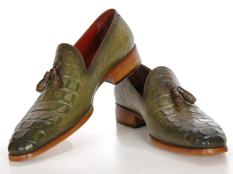 Paul Parkman Men's Green Crocodile Embossed Calfskin Tassel Loafer (ID#PP2281-GREEN) - Image 6