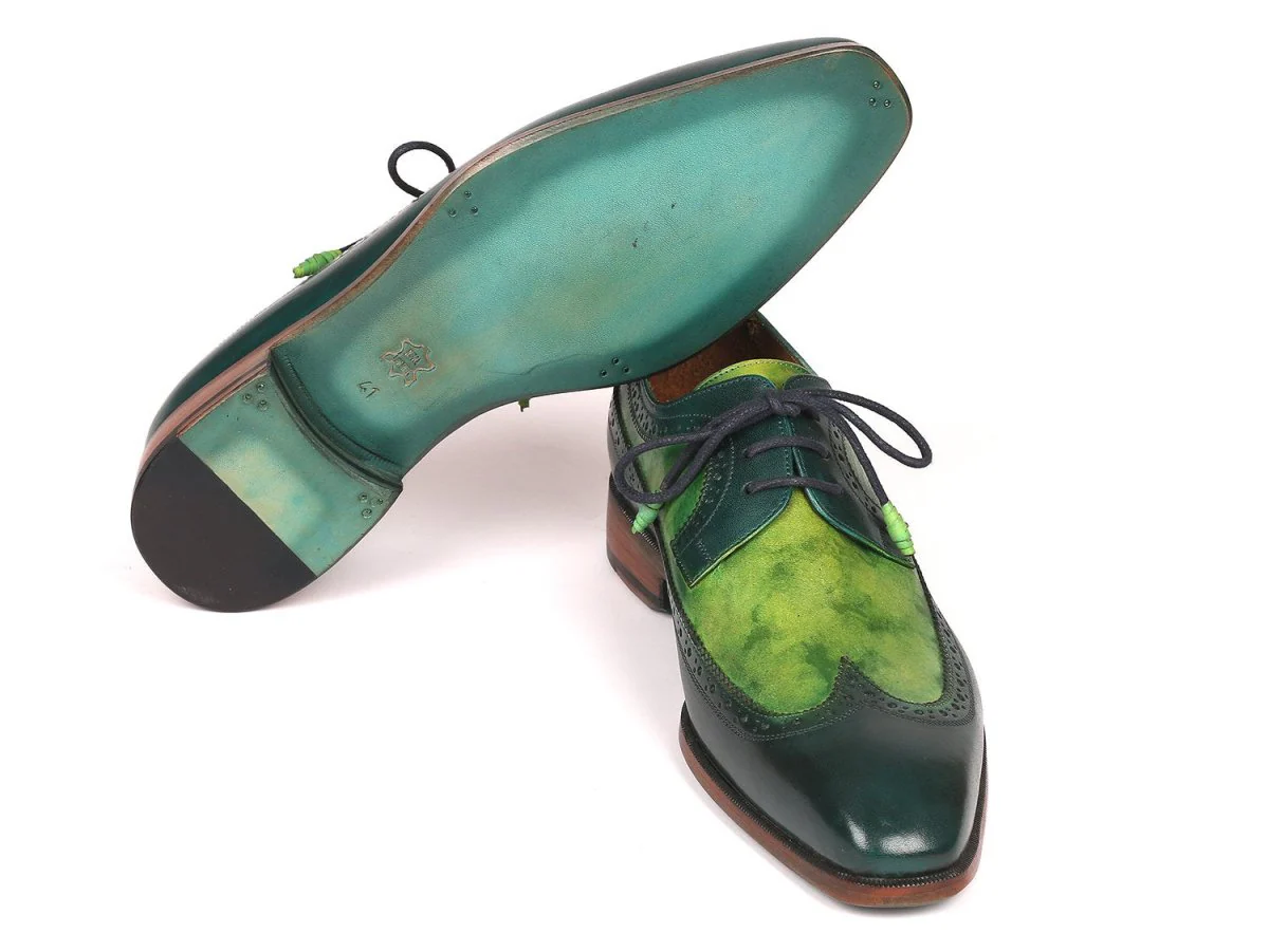 Paul Parkman Men's Green Dual Tone Wingtip Derby Shoes (ID#6931GRN) - Image 4