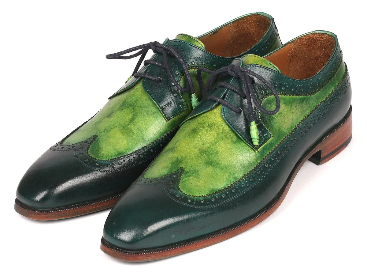 Paul Parkman Men's Green Dual Tone Wingtip Derby Shoes (ID#6931GRN) - Image 6