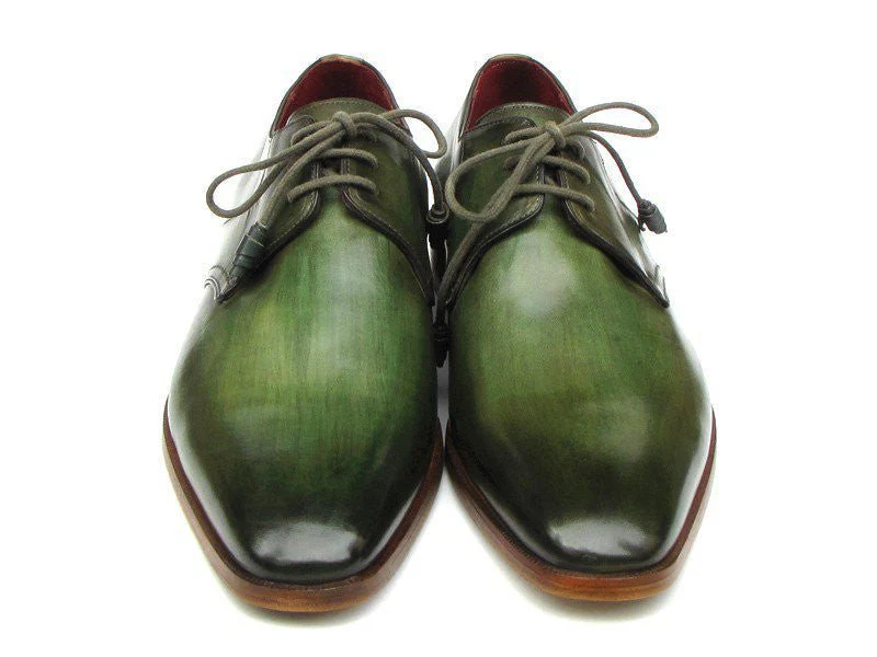 Paul Parkman Men's Green Hand-Painted Derby Shoes Leather Upper and Leather Sole (ID#059-GREEN) - Image 3