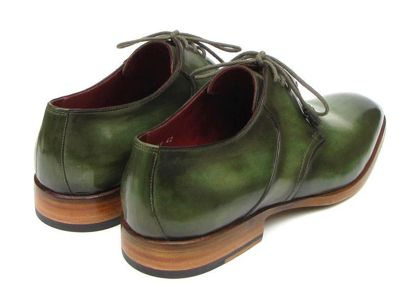 Paul Parkman Men's Green Hand-Painted Derby Shoes Leather Upper and Leather Sole (ID#059-GREEN) - Image 6