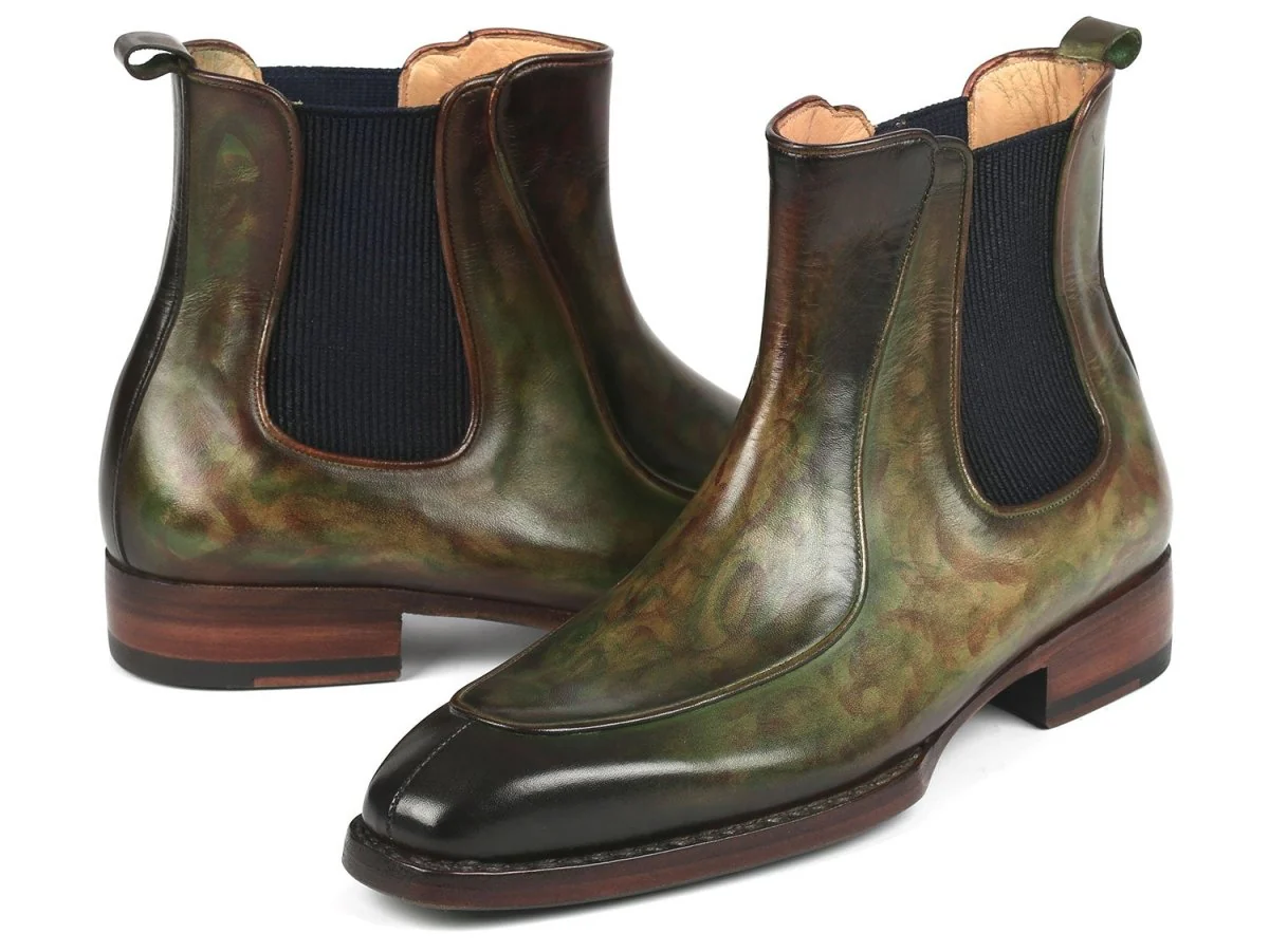 Paul Parkman Men's Green Handpainted Chelsea Boots Goodyear Welted (ID#BT822GRN) - Image 2