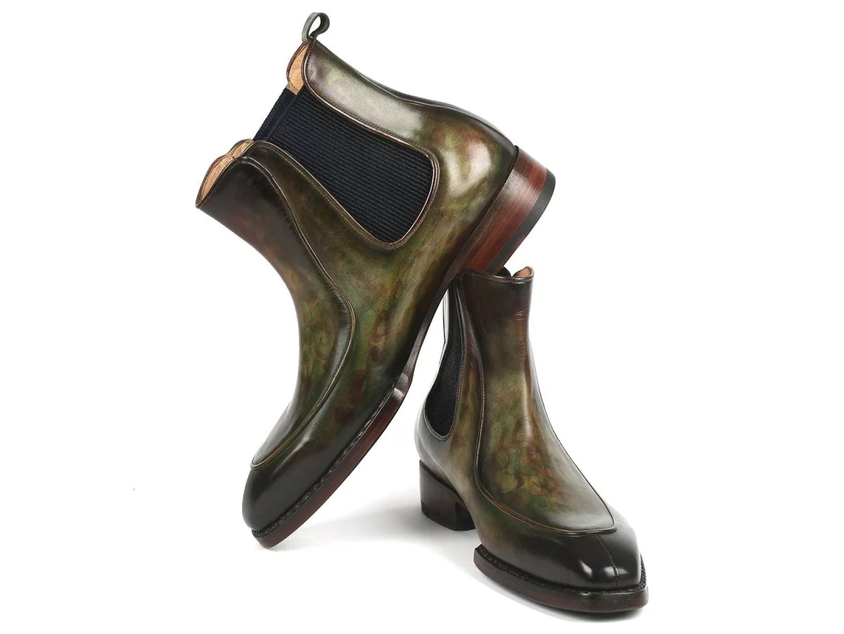 Paul Parkman Men's Green Handpainted Chelsea Boots Goodyear Welted (ID#BT822GRN) - Image 3