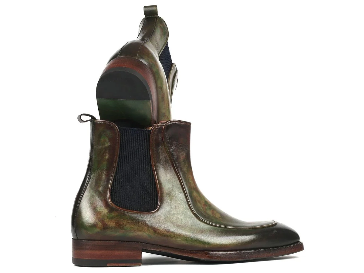Paul Parkman Men's Green Handpainted Chelsea Boots Goodyear Welted (ID#BT822GRN) - Image 4