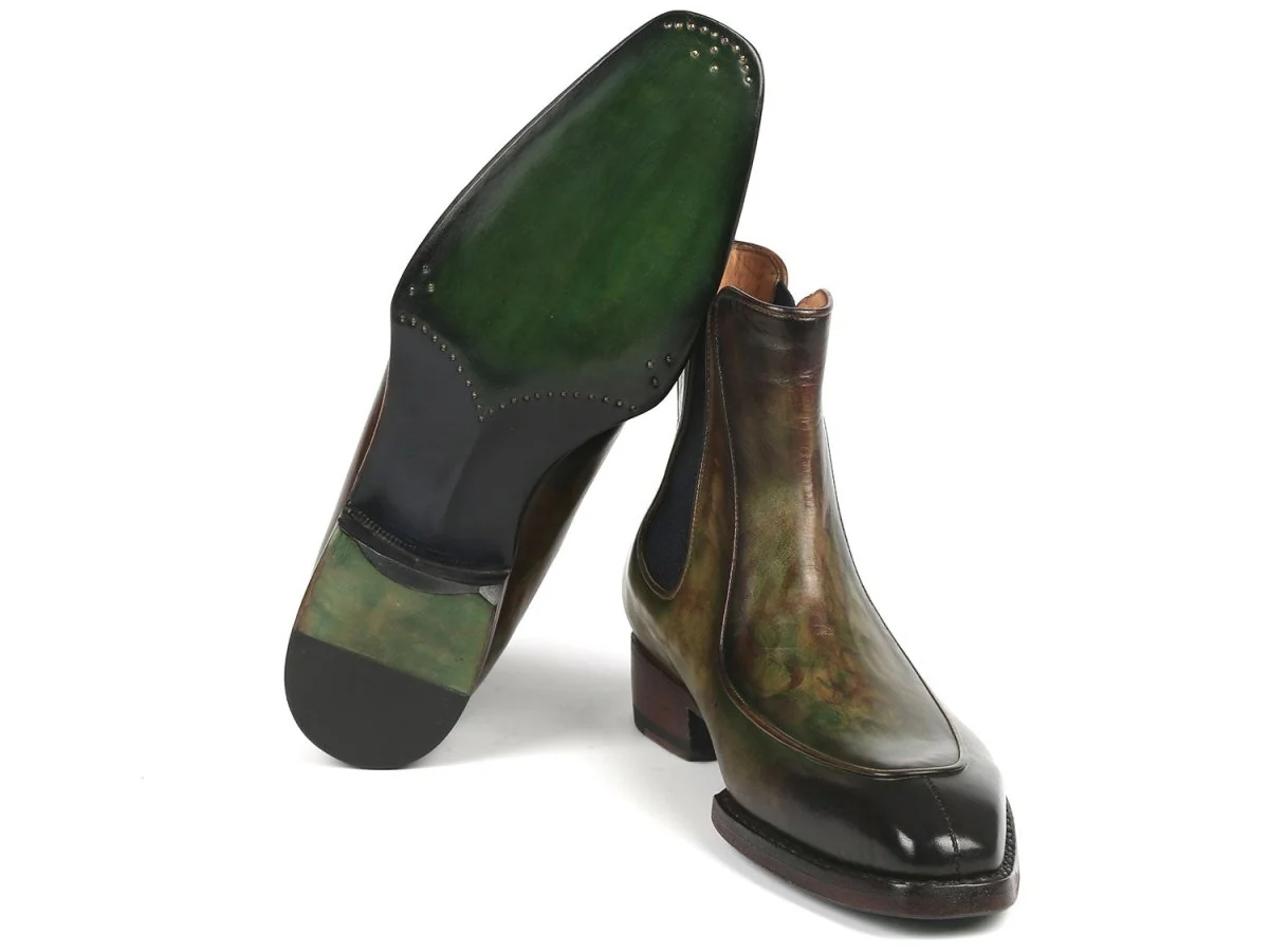 Paul Parkman Men's Green Handpainted Chelsea Boots Goodyear Welted (ID#BT822GRN) - Image 5