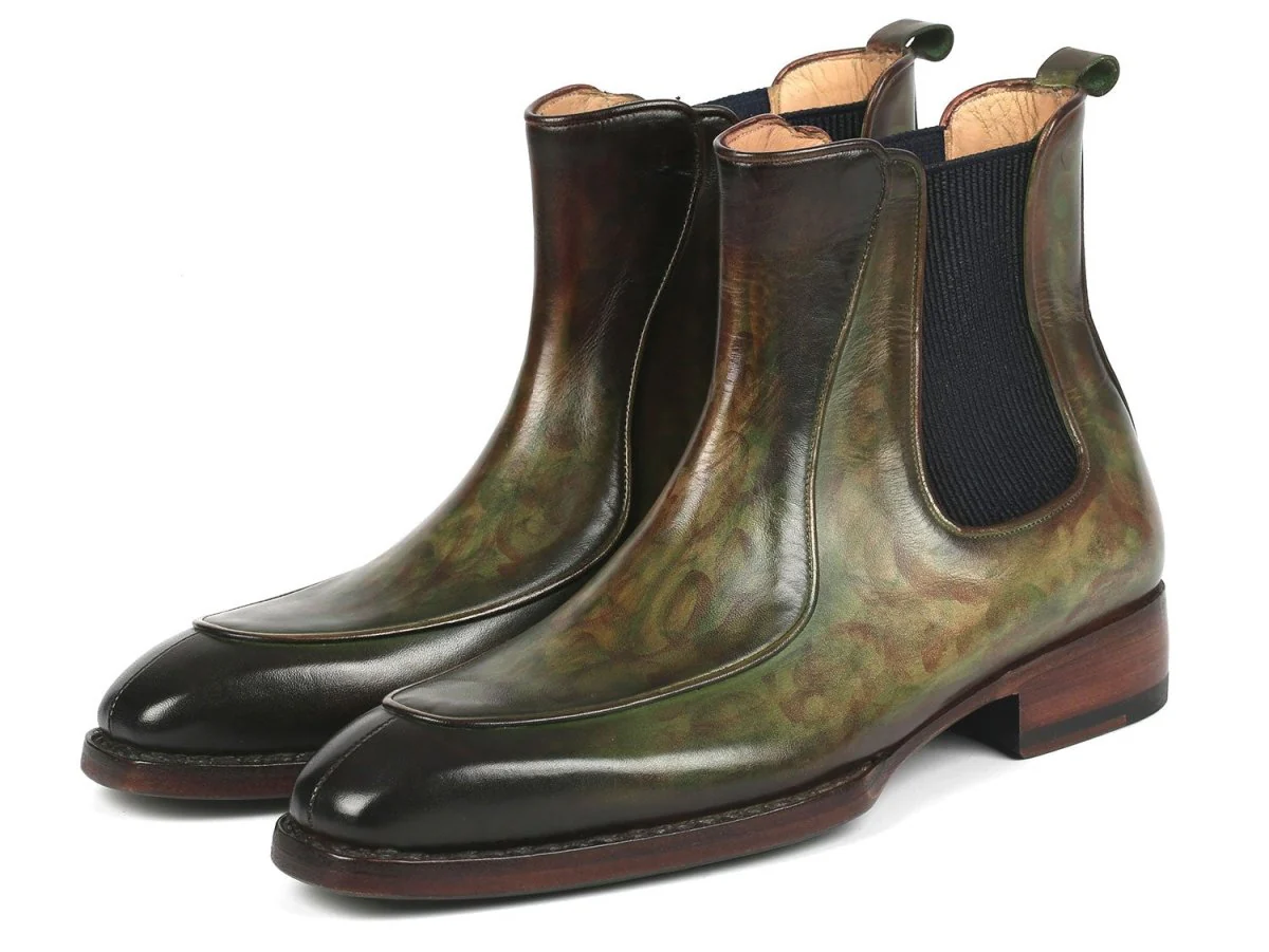 Paul Parkman Men's Green Handpainted Chelsea Boots Goodyear Welted (ID#BT822GRN) - Image 6