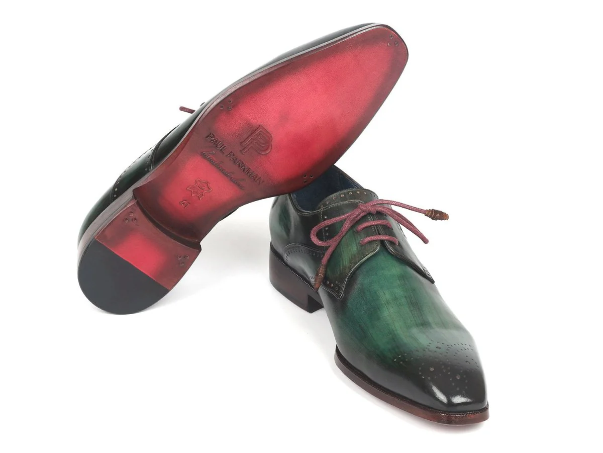 Paul Parkman Men's Green Medallion Toe Derby Shoes (ID#6584-GRN) - Image 4