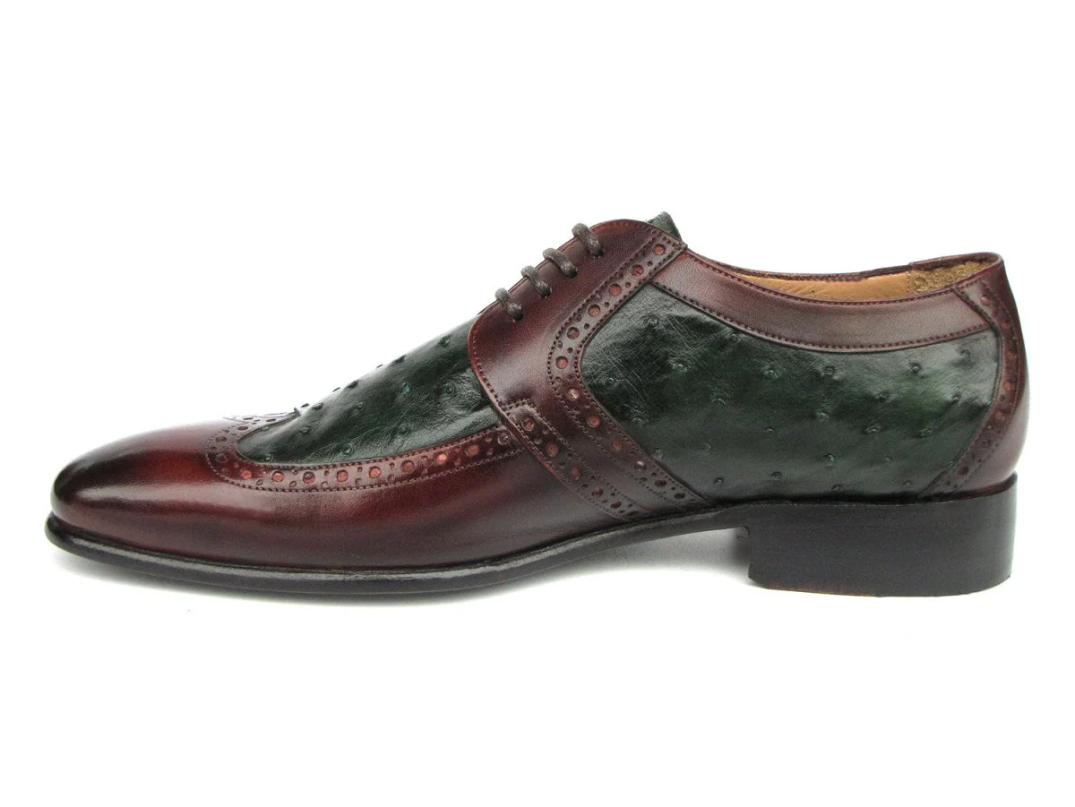 Paul Parkman Men's Green Ostrich and Brown Leather Derby Shoes (ID#956GB57) - Image 2