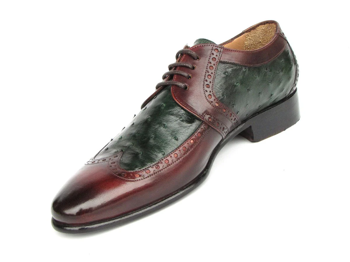 Paul Parkman Men's Green Ostrich and Brown Leather Derby Shoes (ID#956GB57) - Image 3