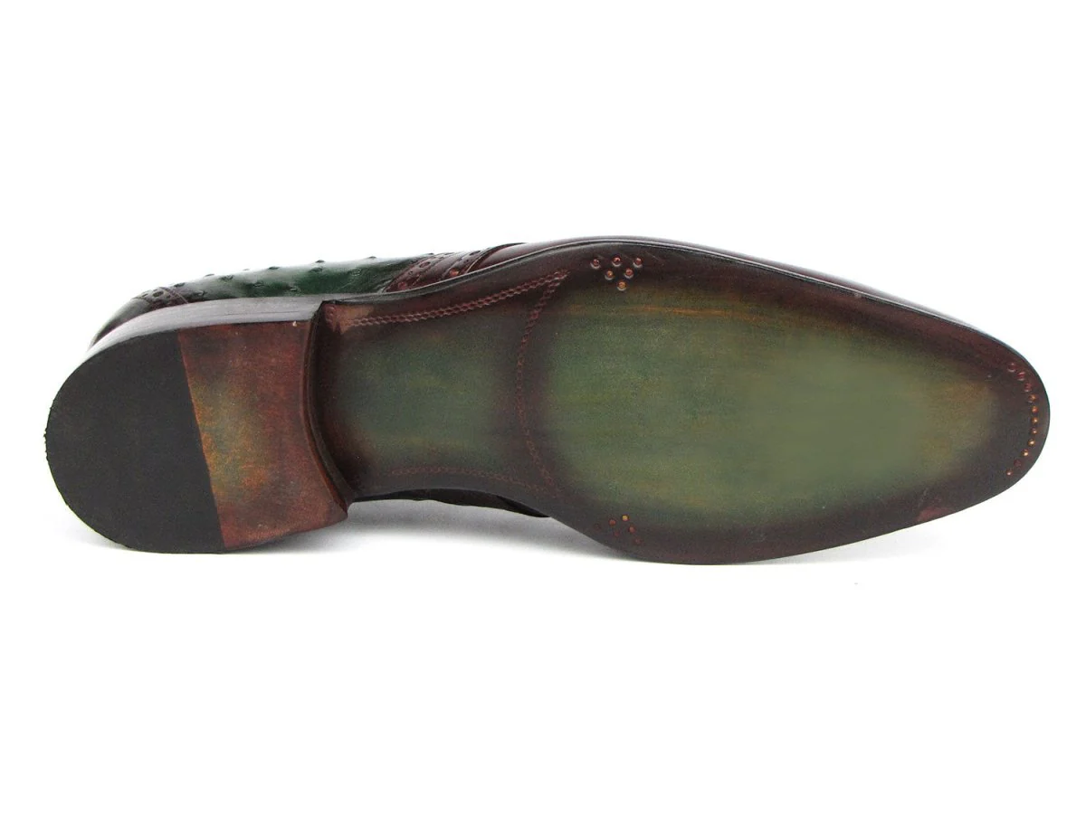 Paul Parkman Men's Green Ostrich and Brown Leather Derby Shoes (ID#956GB57) - Image 4