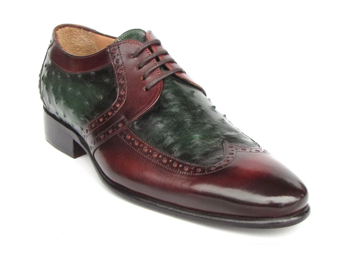 Paul Parkman Men's Green Ostrich and Brown Leather Derby Shoes (ID#956GB57) - Image 5