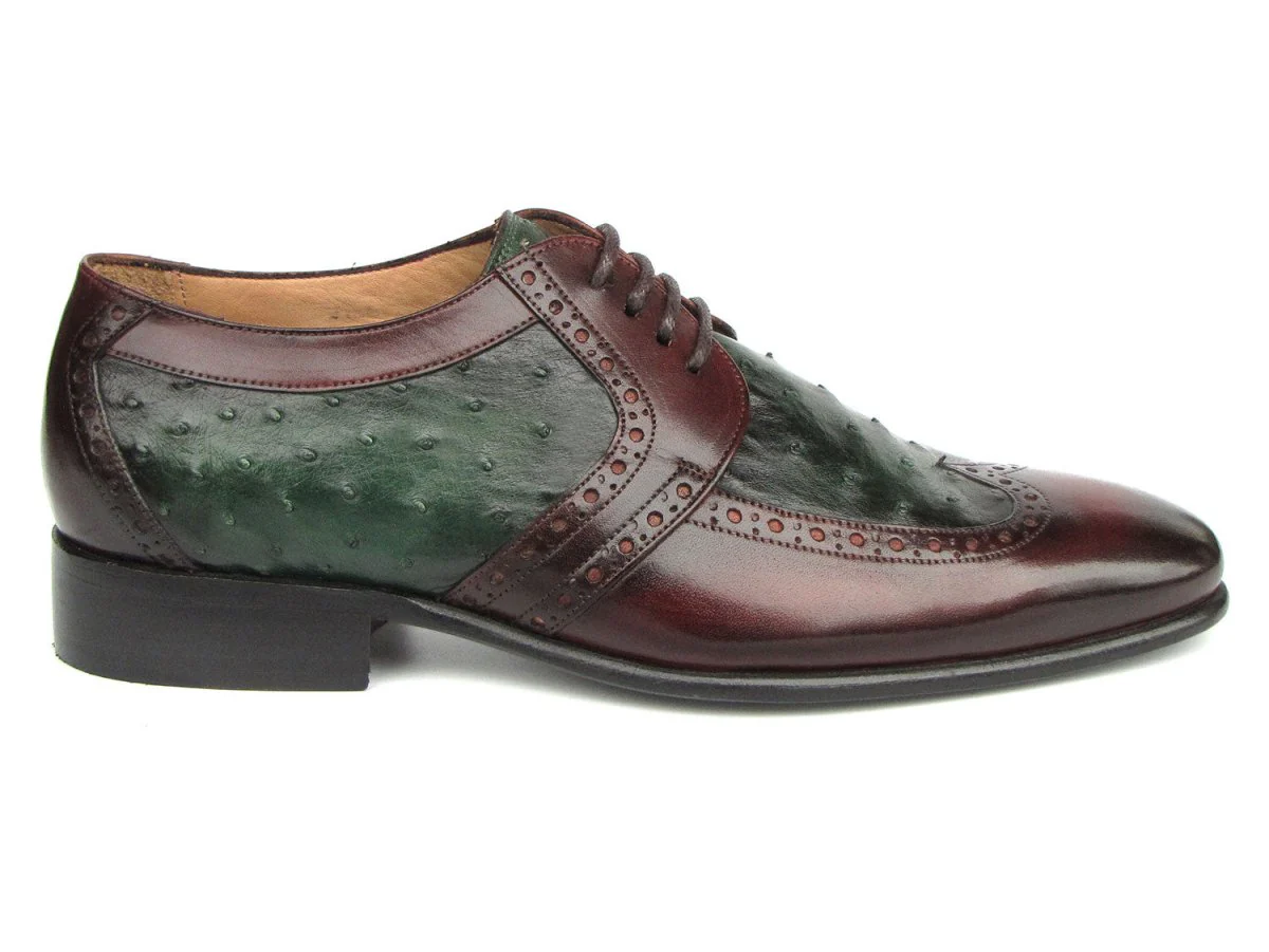 Paul Parkman Men's Green Ostrich and Brown Leather Derby Shoes (ID#956GB57) - Image 6