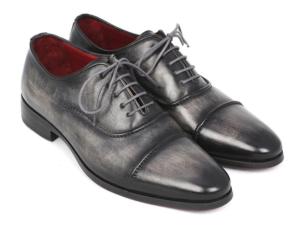 Paul Parkman Men's Hand-Painted Captoe Leather Oxfords in Gray and Black