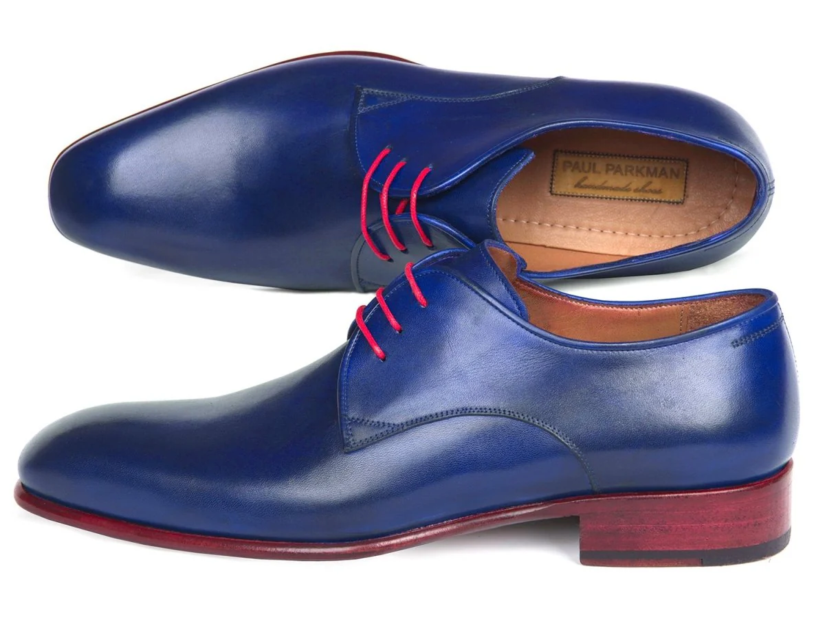 Paul Parkman Men's Hand-Painted Derby Shoes in Blue - Image 3