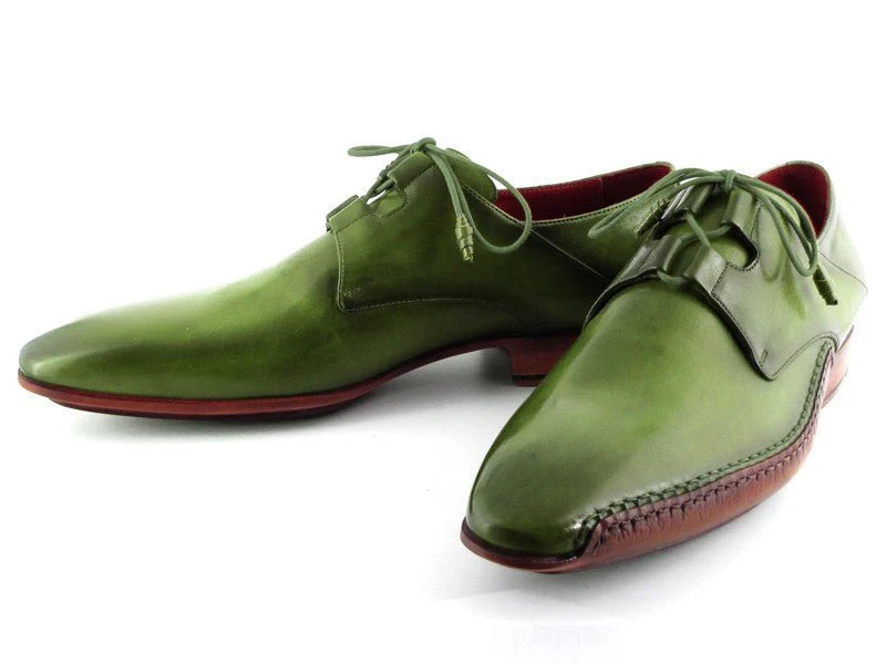Paul Parkman Men's Hand-Painted Ghillie Lacing Side Dress Shoes in Green - Image 2