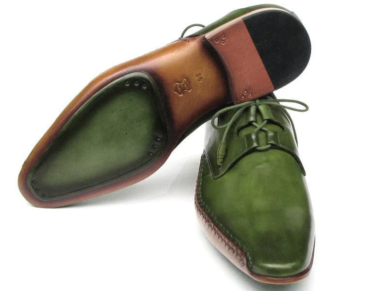 Paul Parkman Men's Hand-Painted Ghillie Lacing Side Dress Shoes in Green - Image 4