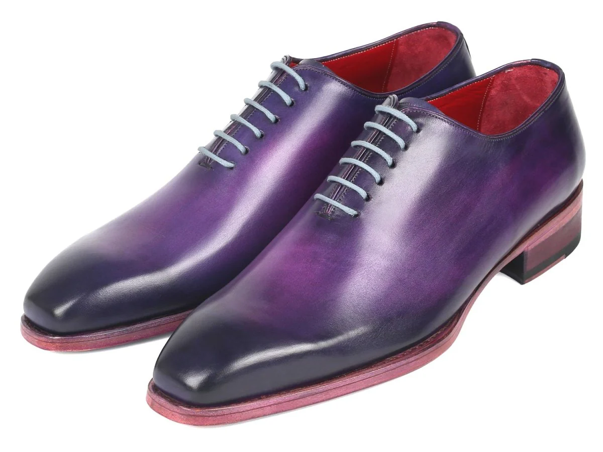 Paul Parkman Men's Hand-Painted Goodyear Welted Wholecut Oxfords in Purple - Image 6