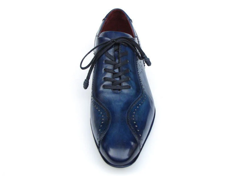 Paul Parkman Men's Hand-Painted, Handmade Lace-Up Casual Shoes in Blue - Image 3